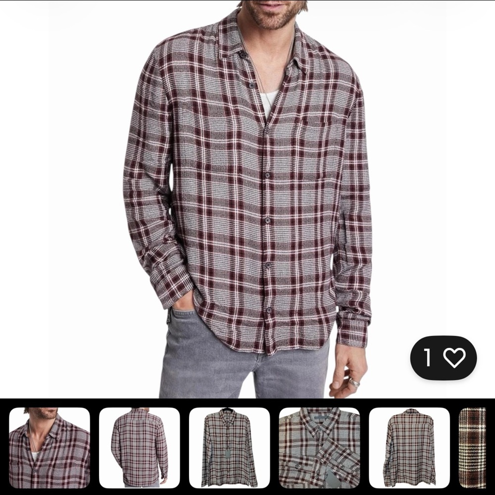 🆕 John Varvatos “Cole” Red and Black Plaid Casual Shirt size Medium